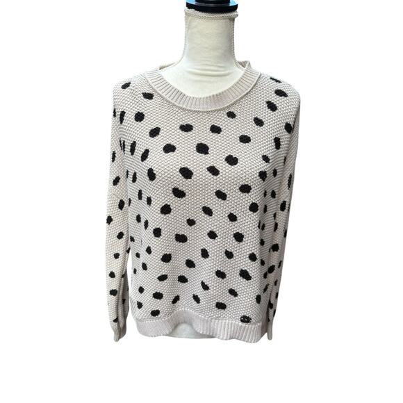 Jackson Rowe Sand Dot Polka Dot Scalloped Hem Crewneck Chukar Chunky Sweater - M - Picture 2 of 8